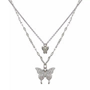 Double-layer butterfly necklace with sparkling stones shown against white background