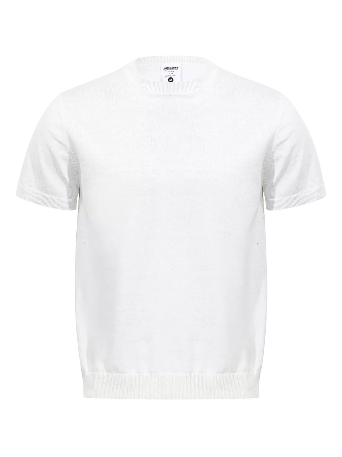 White classic short-sleeve knit top shown from the front
