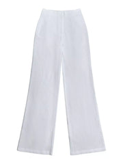 White wide-leg pants shown separately from the two-piece set.
