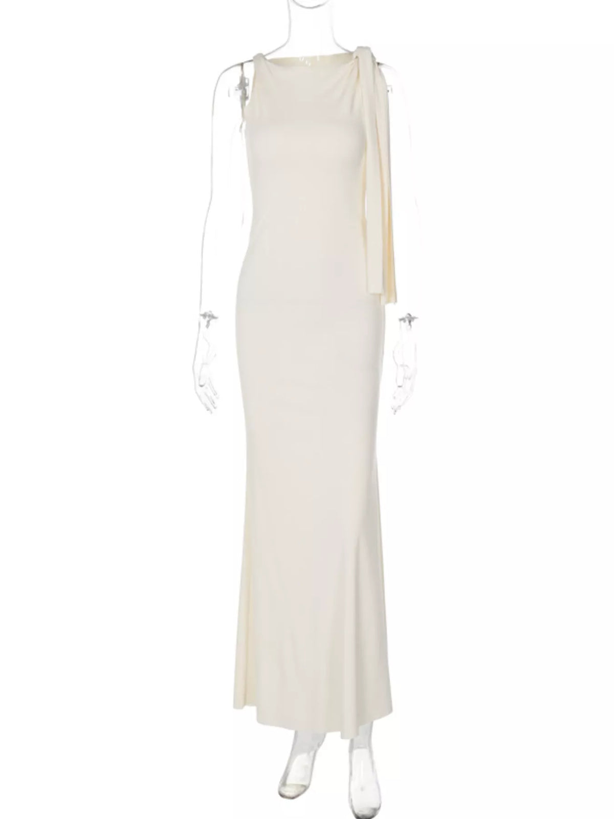 Ivory draped maxi dress, rear product view