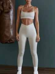 Back view of seamless cross-waist cami and leggings active set