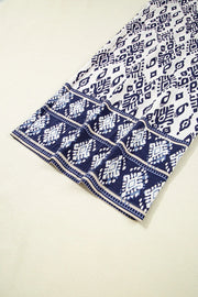 Close-up of patterned wide-leg hem