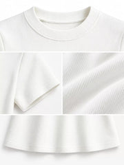 White short-sleeve crew-neck T-shirt, front view on model
