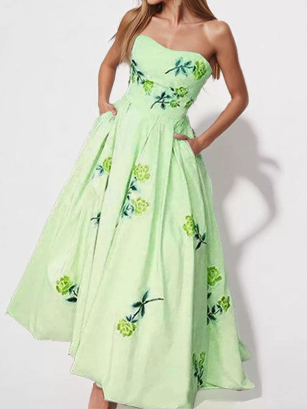 Women's floral print tube maxi dress