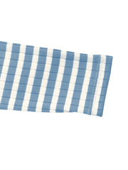 Back view of blue-and-white striped square-neck lounge top and pants