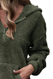 Half-zip dropped-shoulder oversized hoodie in olive sleeve detail
