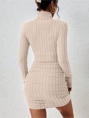 Back view of beige ribbed dress