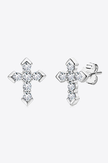 Moissanit-Kreuz-Ohrstecker - 925 Sterling Silber