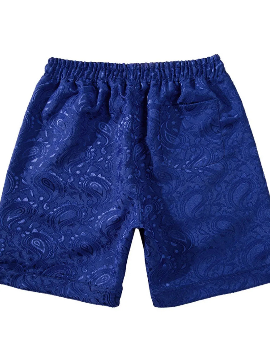 Back view of blue paisley shorts