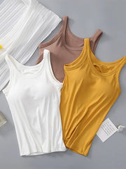 Soft viscose tank top with built-in bra shown in an alternate colour