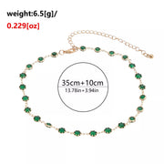 Dark green rhinestone necklace with extension chain, shown with 13.78-inch chain and 3.94-inch extension