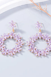 Pair of pale pink rhinestone flower dangle earrings