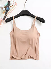 Caramel adjustable-strap padded cami, front view