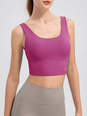 Magenta wide-strap cropped tank with scoop neckline, front view