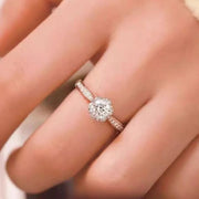 Sterling silver moissanite ring shown from above on a hand