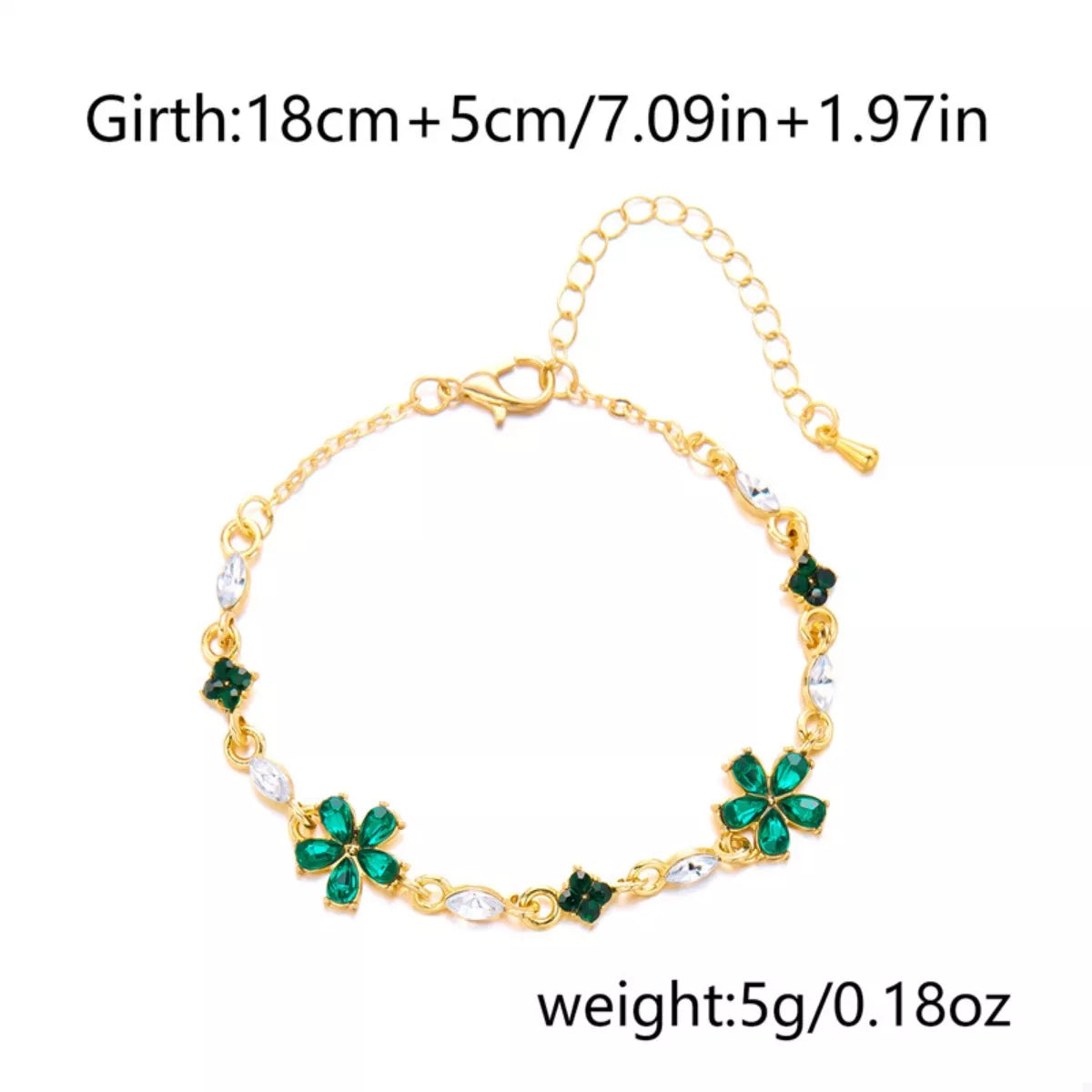 18k gold-plated rhinestone flower bracelet, alternate angle