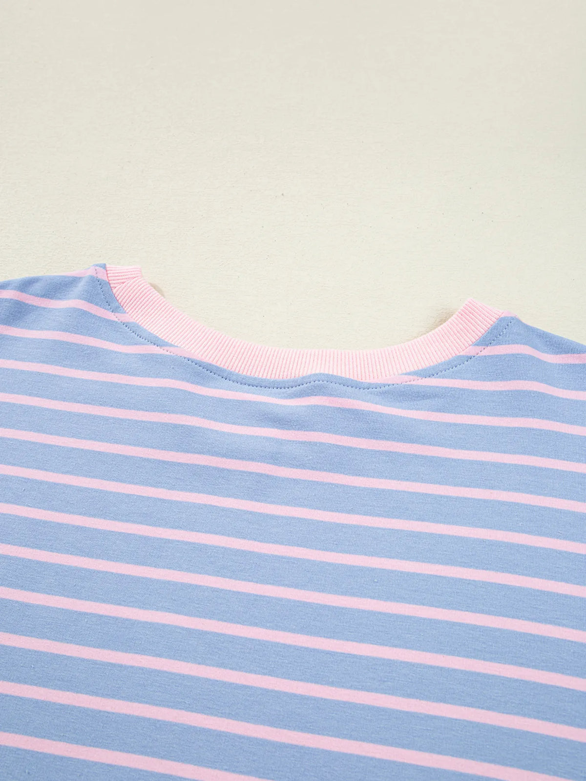 Back neckline detail of striped sweatshirt