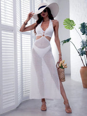 White cover-up dress, standing beach pose