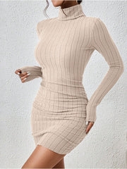 Side view of beige ribbed dress