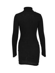 Back product view of black ribbed dress