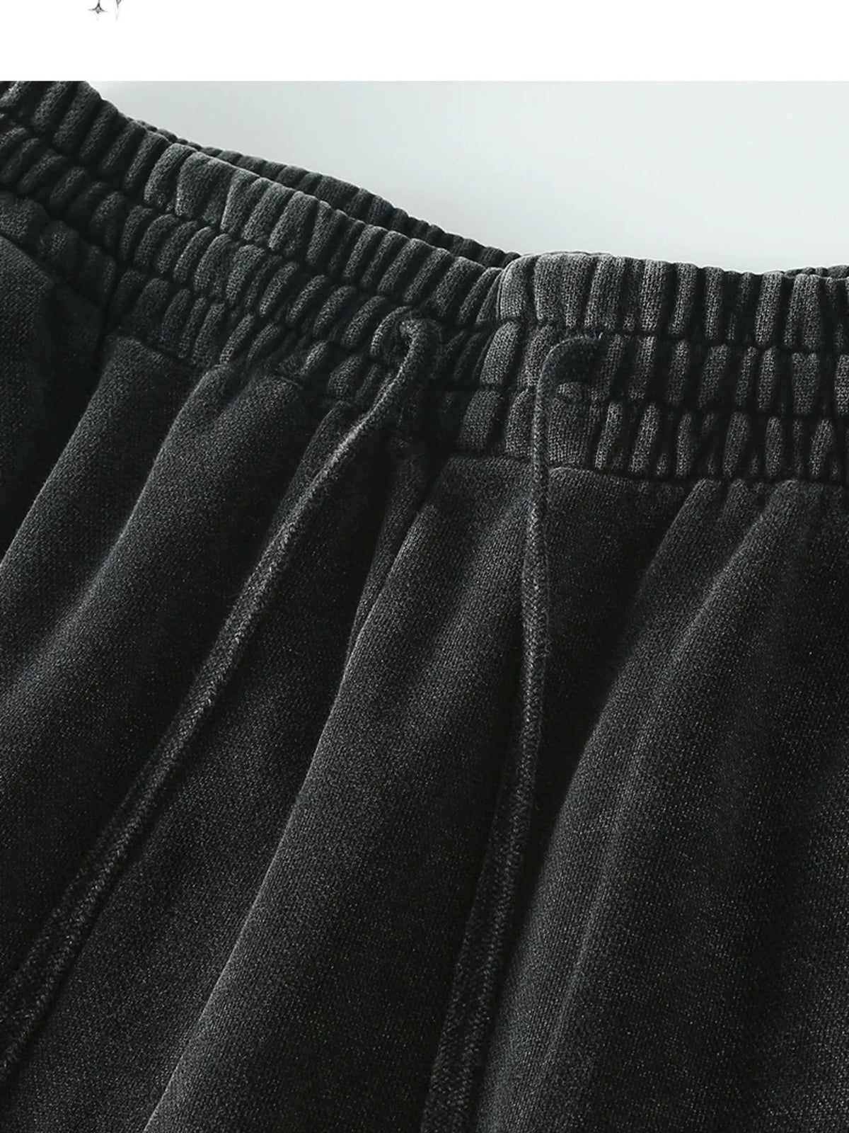Close-up of the elastic waistband and drawstring