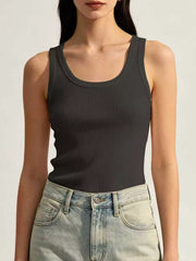 Black ribbed U-neck tank front