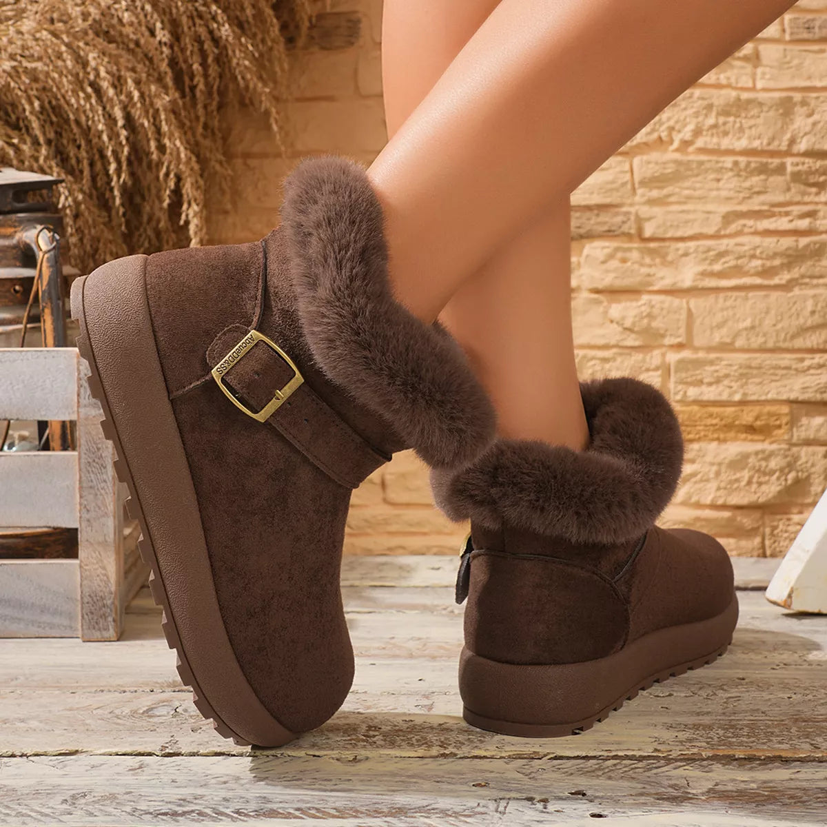 Tan fur-lined boots shown from the front