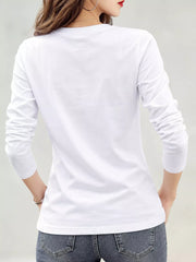 Back view of white long-sleeve crown-embroidered T-shirt