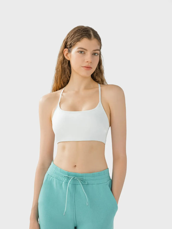 Crisscross back active cami with removable chest pads