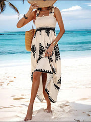 Cream and black floral maxi dress with wide straps