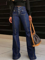Dark indigo high-stretch flare jeans with pockets