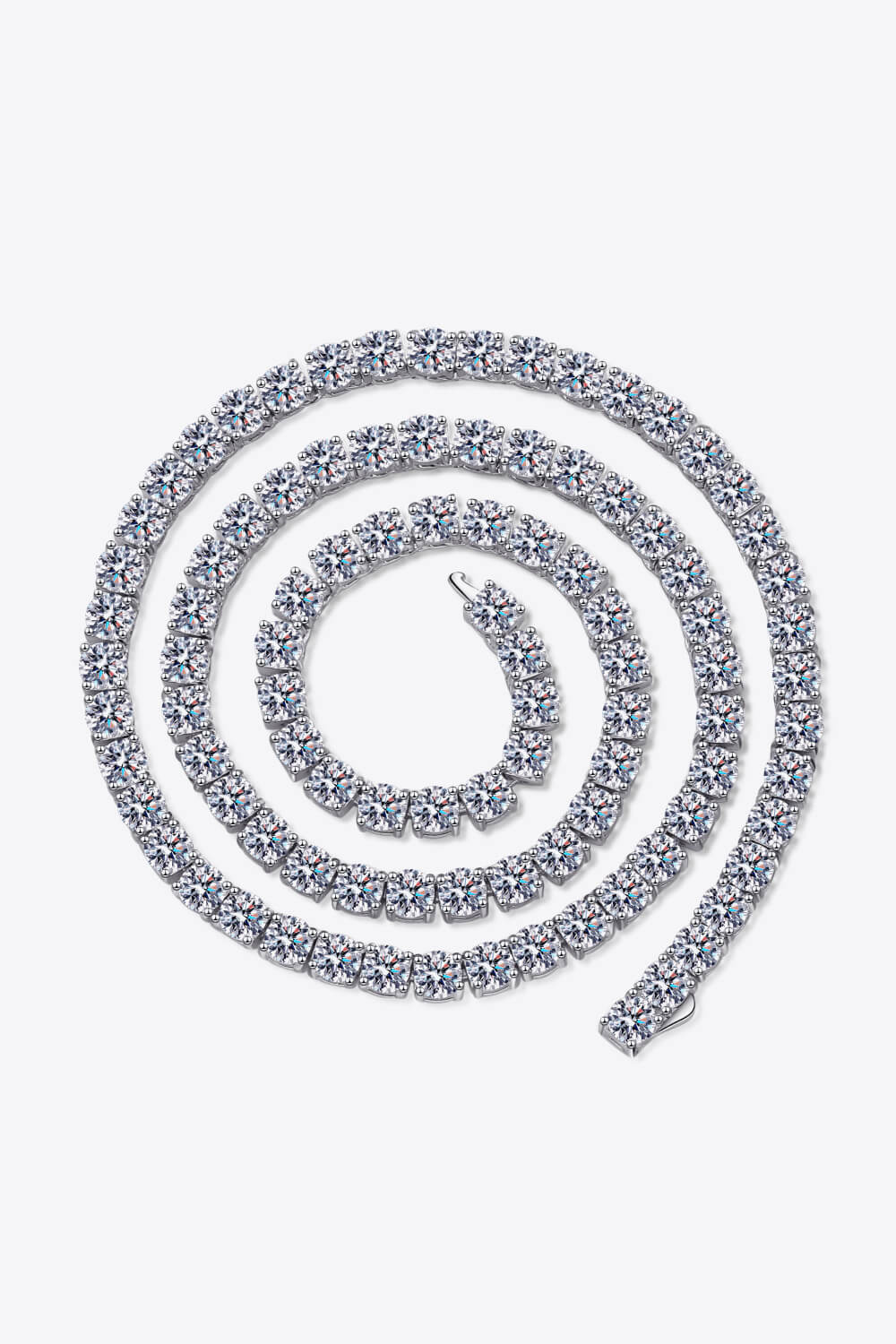 Close view of the silver-tone necklace arranged in a spiral