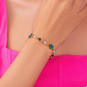 18k gold-plated rhinestone flower bracelet, alternate detail view