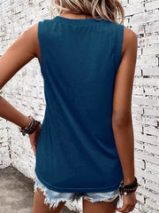 Back view of blue sleeveless tank top