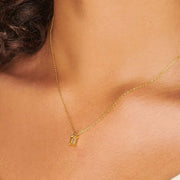 Amber rectangular pendant on a delicate gold-tone necklace