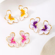 Flower stud earrings in yellow, pink and purple colour options