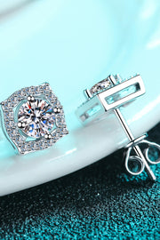 1 Carat Moissanite Geometric Stud Earrings — Angled view showing stud settings and posts