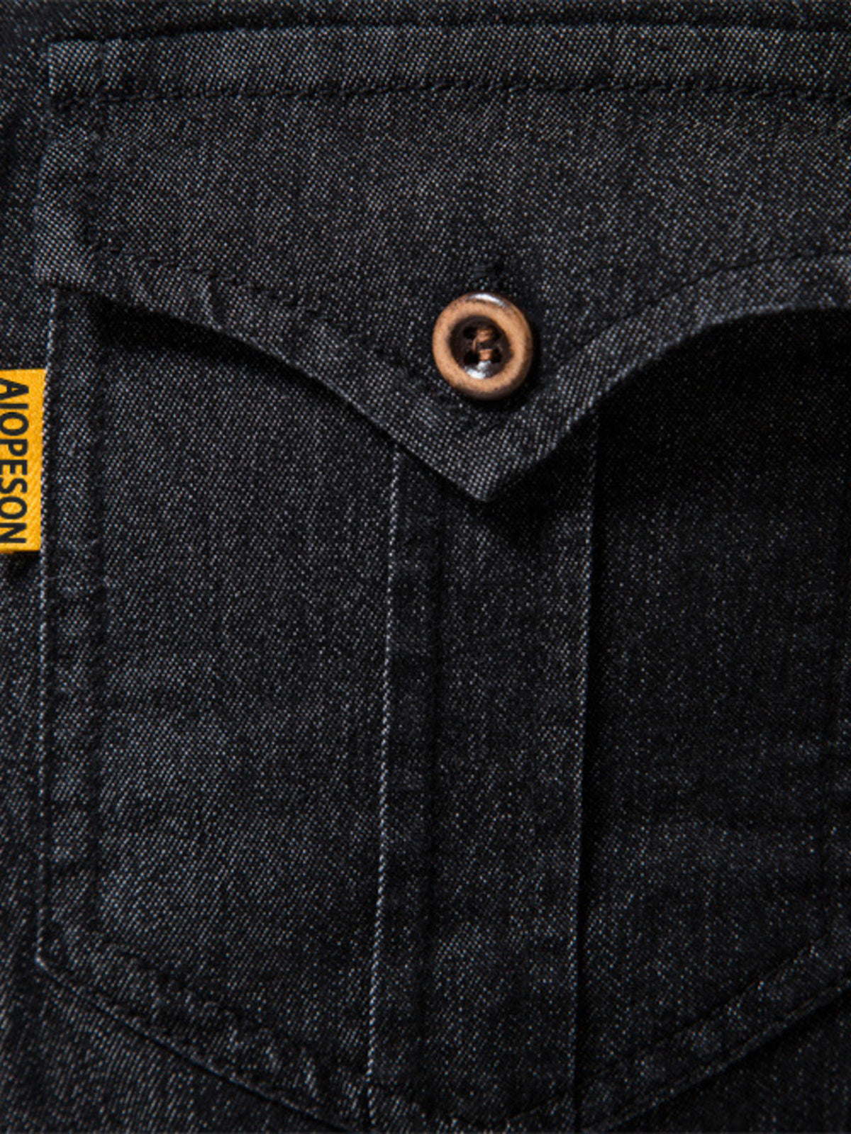 Men's plus size button-up cotton denim shirt with chest pocket, back view