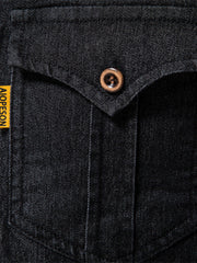 Men's plus size button-up cotton denim shirt with chest pocket, back view