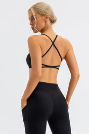 Black active cami and leggings, rear three-quarter view