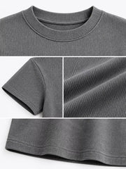 Cream slim-fit crew neck T-shirt shown from the front and side.
