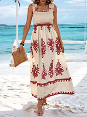 Burgundy floral-print maxi dress with wide straps