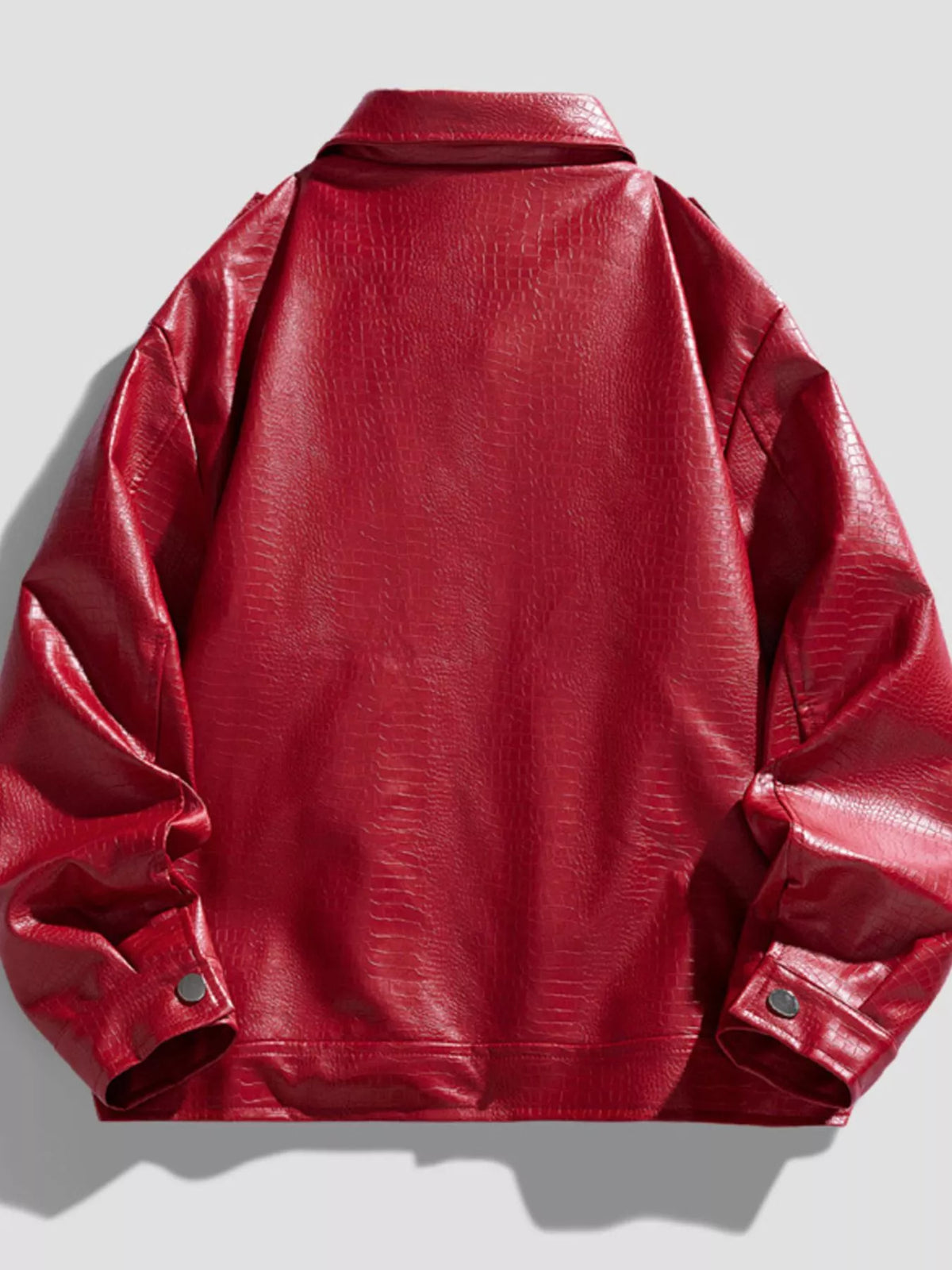 Back view of red lapel-collar jacket