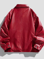 Back view of red lapel-collar jacket