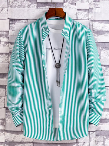 Men's Plus Size Striped Button-Up Casual Shirt