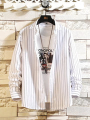 White shirt with thin gray vertical stripes, front view