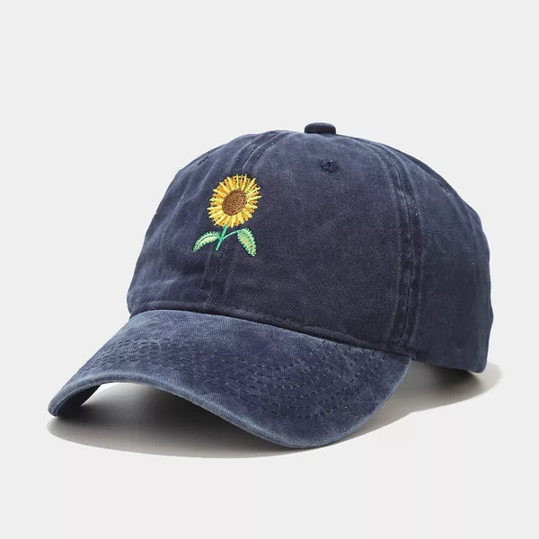 Navy baseball cap with embroidered sunflower