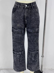 Front product view of high-waisted wide-leg cargo jeans