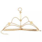 Gold-tone layered chain hand bracelet with decorative ring detail