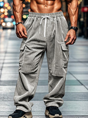 Back view showing the rear pockets on corduroy cargo pants